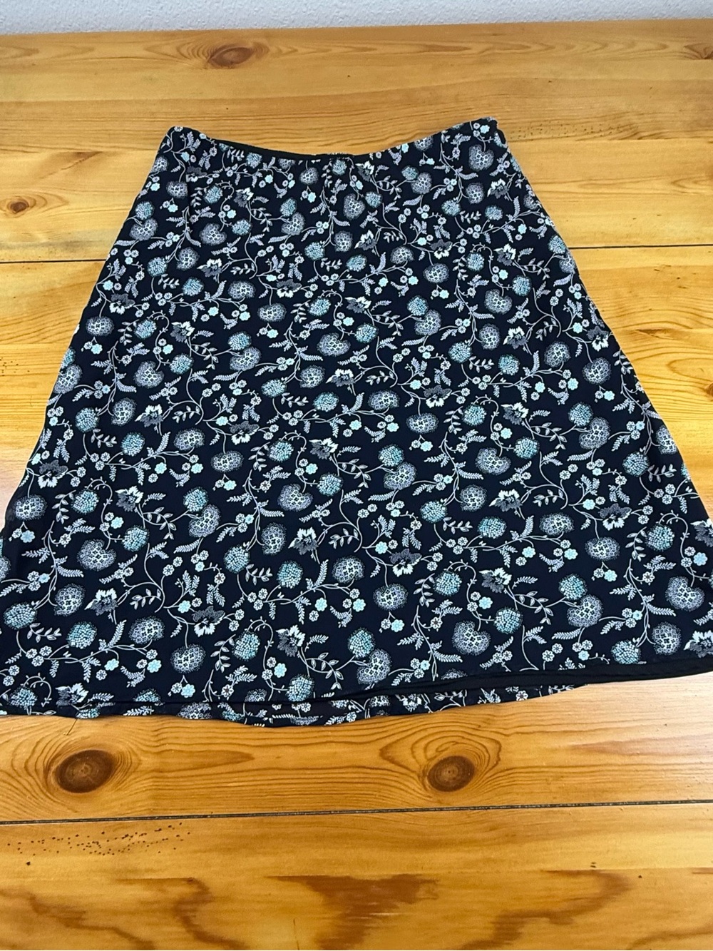 Lily Large Midi Black Floral Rayon Aline Skirt Lined Boho Whimsical Fairycore